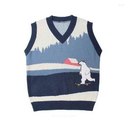 Men's Vests Sweater Vest Men Women Bear Embroidered Crop Top Knitted Sleeveless Hip Hop Couple Pullovers Harajuku Oversized Streetwear