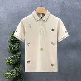 Men's T Shirts Clothing Patchwork Printing Office Simplicity Man Turn-down Collar Pullovers Short Sleeve Button Business Casual T-Shirts