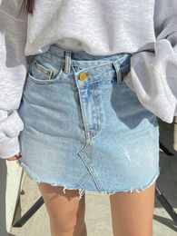 Skirts Vintage Ripped Irregular Waist Denim Skirt Women Jeans Summer Trend High Street Mini Sexy A Line