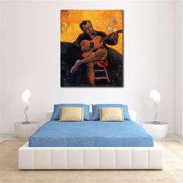 The Guitar Player Handmade Paul Gauguin Painting Landscape Impressionist Canvas Art for Entryway Decor