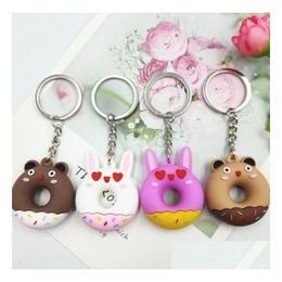 Keychains Lanyards Cartoon Doughnut Keychain Pvc Soft Plastic Key Chain For Car Bags Pendant Valentines Day Gift Drop Delivery Fas Dhfsq