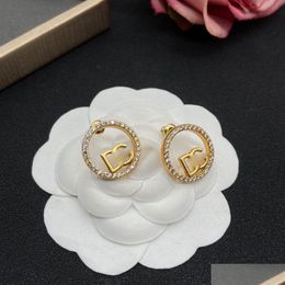 Stud Gold Round Letter Earrings Design Classic Simple Literary Retro Small Clothing Jewellery Shoes Bags Accessories Drop Delivery Dhy2E