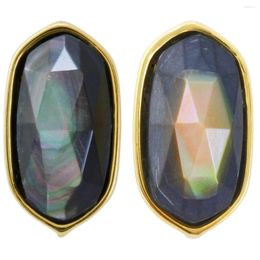 Stud Earrings Oval Labradorite Faceted Stone For Women Jewelry