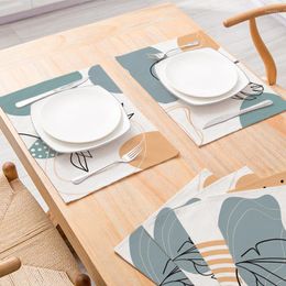 Table Mats Nordic Style Simple Morandi Color Fresh Kitchen Placemat Abstract Leaf Western Cup Cotton Linen Drink Coasters