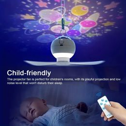 Mini Ceiling Fan With Lighting Projector USB Rechargeable Fan With Remote Controller For Kids Bedroom Outdoor Ceiling Light