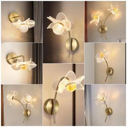 Wall Lamp Bedroom Bedside Creative Flower Background LampModern Simple Garden Light Luxury