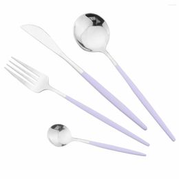 Dinnerware Sets JANKNG Light Purple Handle Knife Fork Spoon Cutlery Stainless Steel Tableware Silverware Western Flatware Kitchen