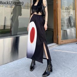 skirt Elastic Waist High Street Midi Long Split Skirt Punk Hippie Japanese Gothic Grunge Fashion Aesthetic Summer Y2k Skirts Clothing