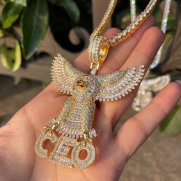 Pendant Necklaces Bubble Letter Iced Out Big Eagle Ceo Baguette Necklace for Men Real Gold Plated Cubic Zirconia Hip Hop Jewellery 230621