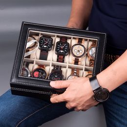 Jewellery Boxes BOBO BIRD Men's Watches Box Case 6 10 Grids Man Watch Display Leather Organiser Holder Cases caja reloj 230628