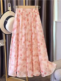 Skirts SISHION 2023 Elastic Waist Long Floral Skirt For Women VD4083 Summer Organza Luxury Printed A Line