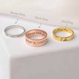 Band Rings Custom Word Inside Outside Engrave Ring Dainty Name Personalized Stacking Unisex Promise Memorial Anniversary Gifts 230629