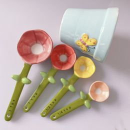 Balanças Domésticas Colher de Medição de Cerâmica Flor Cactus Balança de Cozinha Balança Doméstica Colher de Açúcar de Sal com Base Utensílio de Cozinha Bonito 230628