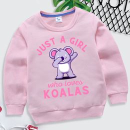 Tshirts Just A Girl Who Loves Koala Hoodie Girls Cartoon Animal Y2k Sudadera Pink Casual Sweatshirts Fashion Long Sleeve Kids Clothes 230628