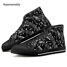 Sneakers Nopersonality Black Music Notes Print High Top Canvas Shoes for Men Classic Male Vulcanised Shoes Teen Boys Couple Flat Sneakers