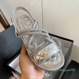 Women's Hemp Rope Woven Metal Chain Sandal Slipper Designer Fashion Luxury Elegant Simple Material Flat Shoes Comfortable