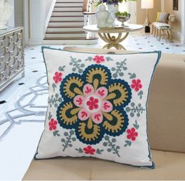 Embroidery Flourishing Flower Birds Butterfly Throw Pillows Cotton Linen Pillowcase Sofa Car Cushion Cover Home Decor 45x45cm