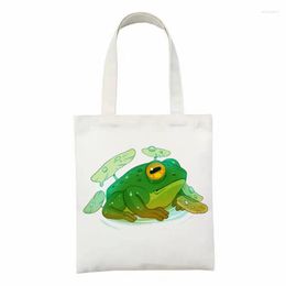Shopping Bags Cartoon Frog Shopper Bag Ladies Travel For Groceries 2023 Women Canvas Tote Handbag Female Shoulder