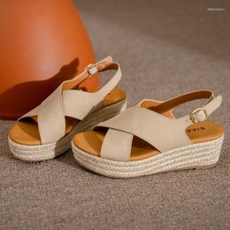 Sandals 2023 Summer Wedges Shoes Woman Flat Sandalias Cross Strap Thick Sole Platform Bohemia Sandal Peep Toe Beach Slides