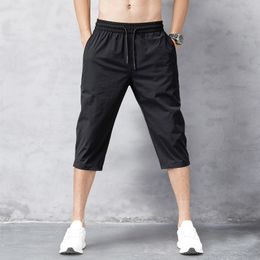 Mens Shorts Summer Breeches Thin Nylon 34 Length Trousers Male Bermuda Board Quick Drying Beach Black Long 230629