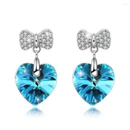 Stud Earrings 925 Sterling Silver Women Blue Heart Crystal Lady S925 Party Fine Jewellery Butterfly Earring Wears