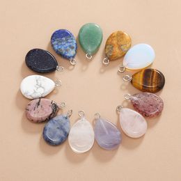 Natural Stone Ellipse Shape Pendant Quartz Opal Crystal Pendant Necklace For Jewellery Making DIY Wholesale