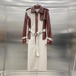 Women's Trench Coats Spring Autumn Designer Women's High Quality Sheepskin Genuine Leather Vintage Coat Chic Belt Overcoat B964