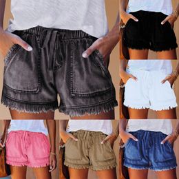 Jeans Denim Bandage Pocket Bottom Tassel Casual Pants Shorts Female Shorts for Women Pack Short Sleeve Button down Shirt