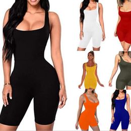 Casual Dresses 2023 Sexy Women Sleeveless Romper Jumpsuit Bodycon Bodysuit Slim Fit Sports Short Pants Clubwear Backless Biker Shorts