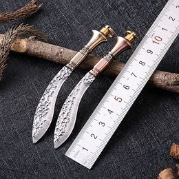 1Pcs R8342 Small Machete Knife High Carbon Steel Blade Brass Handle Fixed Blades Knives Outdoor Camping Hiking Fishing Survival Knives With Leather Sheath