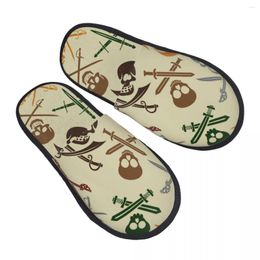 Slippers Winter Slipper Woman Man Fashion Fluffy Warm Pirate Skulls With Crossed Swords Pattern House Funny Shoes