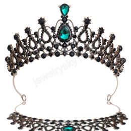 Vintage Black Queen Bridal Crown Headwear Crystal Tiara For Women Wedding Crown Hair Dress Accessories Jewelry