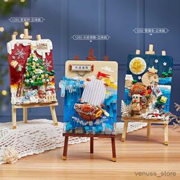 Blocks Creative Water Surfing Painting Building Block Christmas Tree Sled Car Stereo Paintboard Toys Decor For Girl Kids Gift R230629