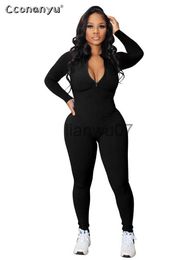 Women's Jumpsuits Rompers Jumpsuits For Women 2022 Winter Zipper Solid Long Sleeves Elegant White Black Skinny Streetwear Casual Rompers Sportswear J230629