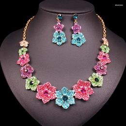 Necklace Earrings Set Elegant Flowers Full Rhinestone Chain Cute Sets Gifts For Women Girls Party Wedding Prom