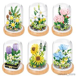 Blocks Simulation Building Block Flower Rose Tulip Sunflower Immortal Flower Model Decoration Children's Assembled Toy Girl Gift R230629