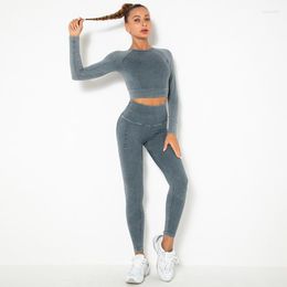 Women's Leggings Women Winter Seamless Sets 2 Pieces Sports Yoga Pants Workout Fitness Gym Suits High Waist Clothing Sportwear Slim