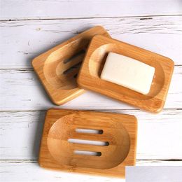 Soap Dishes Natural Bamboo Dish Shower Tray Holder Plat Dry Cleaning Eco-Friendly Bathroom Accessories Xbjk2006 Drop Delivery Home G Dhyxt
