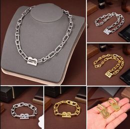 Titanium steel Great B letter Thick chain necklace female exaggerated temperament retro glamorous earrings Famous brand women Punk 18K gold plated bracelet B547