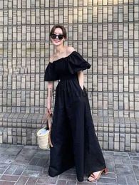 Women's Jumpsuits Rompers Korea New Off Shoulder Summer Women Casual Loose Puff Sleeve Ruffes Jumpsuit Chic Sexy Ladies Womens Black Wide Leg Jumpsuits J230629