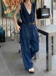 Women's Jumpsuits Rompers Fashion Denim Jumpsuits for Women 2022 Casual Loose Sleeveless VNeck Long Straight Pants Wide Leg Mopping Pants J230629