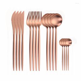 Dinnerware Sets Rose Gold Cutlery Stainless Steel Complete Set Fork Spoon Knife Golden Tableware And 16Pcs