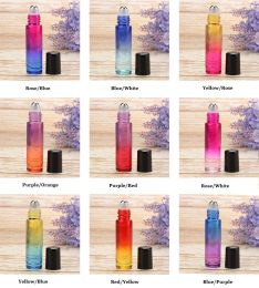 9 Colors 8 caps Stainless Steel Roller Balls Roll on Bottle Color gradient 10 ml Glass Essential Oils Roll-on Bottles