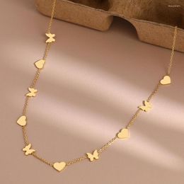 Pendant Necklaces Stainless Steel Light Luxury Butterfly Hearts Tiny Pendants Trendy Choker Female Chain Necklace For Women Jewellery