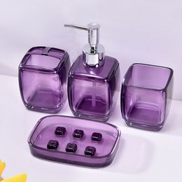 Bath Accessory Set 4Pcs Purple Bathroom Accessories Toothbrush Holder Soap Dish Lotion Dispenser Mouthwash Cup 230628