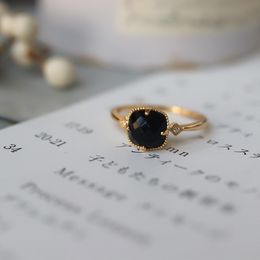 With Side Stones 925 Sterling Silver 18K Gold Plated Black Natural Agate Zircon Square Ring Geometric Fashion Luxury Jewelry Open 230629