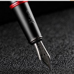 Pens New Picasso Pimio Black Metal Fountain Pen Black EF/M/Bent Nib 0.38/0.6/1.0mm Red Ring Matte Barrel Office Business Gift Ink Pen