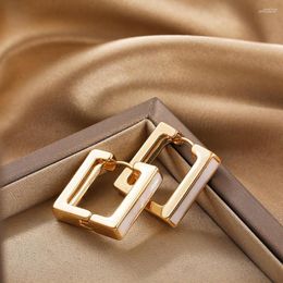 Hoop Earrings Classic Gold-plated Metal Geometric Square For Women Trendy White Shell Ear Buckle Statement Jewelry Gift