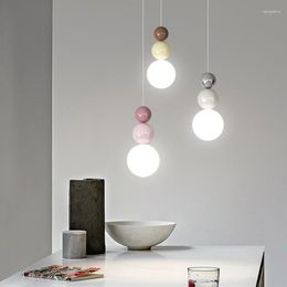 Pendant Lamps Modern Minimalist Macaron Color Ball Iron Resin LED G9 Lamp Bedside Bedroom Decorative Warm White Light Hanging Fixture