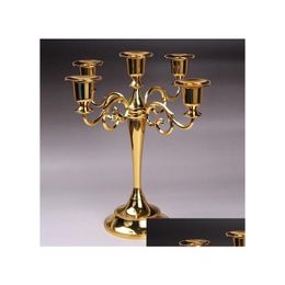 Candle Holders New Metal 5-Arms/3-Arms Stand Decoration Candelabra Centrepiece Candlestick Sier/Gold Kd1 Drop Delivery Home G Dhvwy